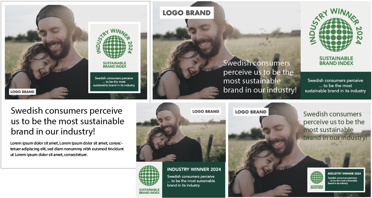 Examples of correct SBI badge layouts showing proper usage in various design contexts