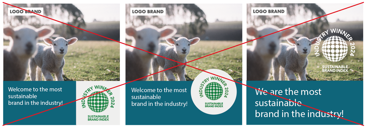 Examples of incorrect SBI badge usage showing violations of layout guidelines