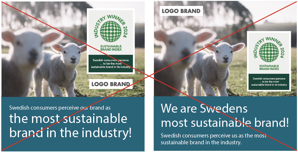 Examples of incorrect wording for SBI winner communications showing violations of perception language guidelines